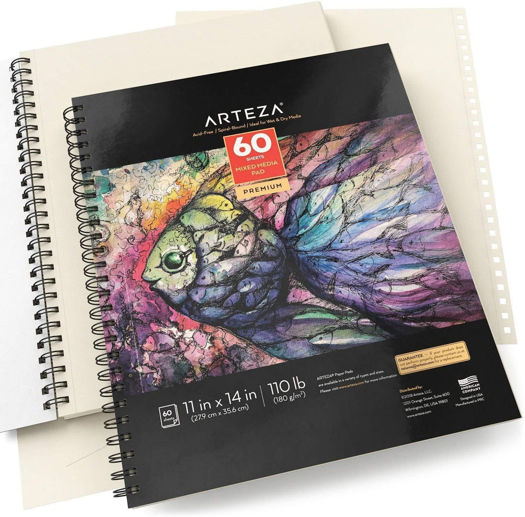 Arteza Zeichenblock 279 x 356mm, mixed media Sketchbook, spiralgebundener Skizzenblock mit 60 Blätte