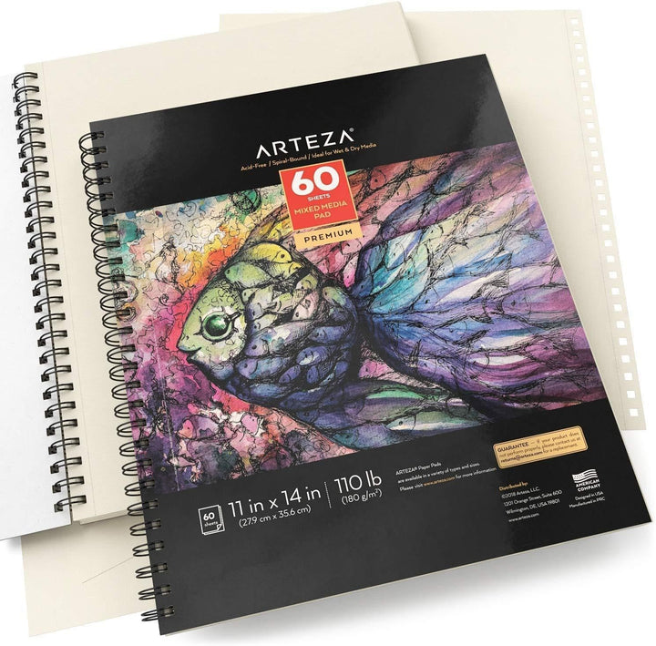 Arteza Zeichenblock 279 x 356mm, mixed media Sketchbook, spiralgebundener Skizzenblock mit 60 Blätte