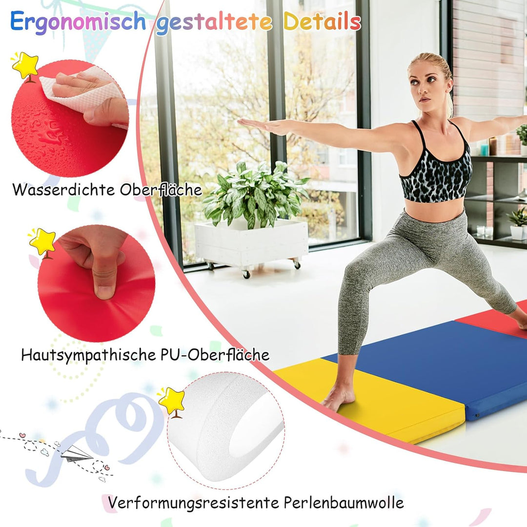COSTWAY 180 x 60 x 5 cm Weichbodenmatte klappbar, Gymnastikmatte tragbar, Yogamatte wasserabweisend,