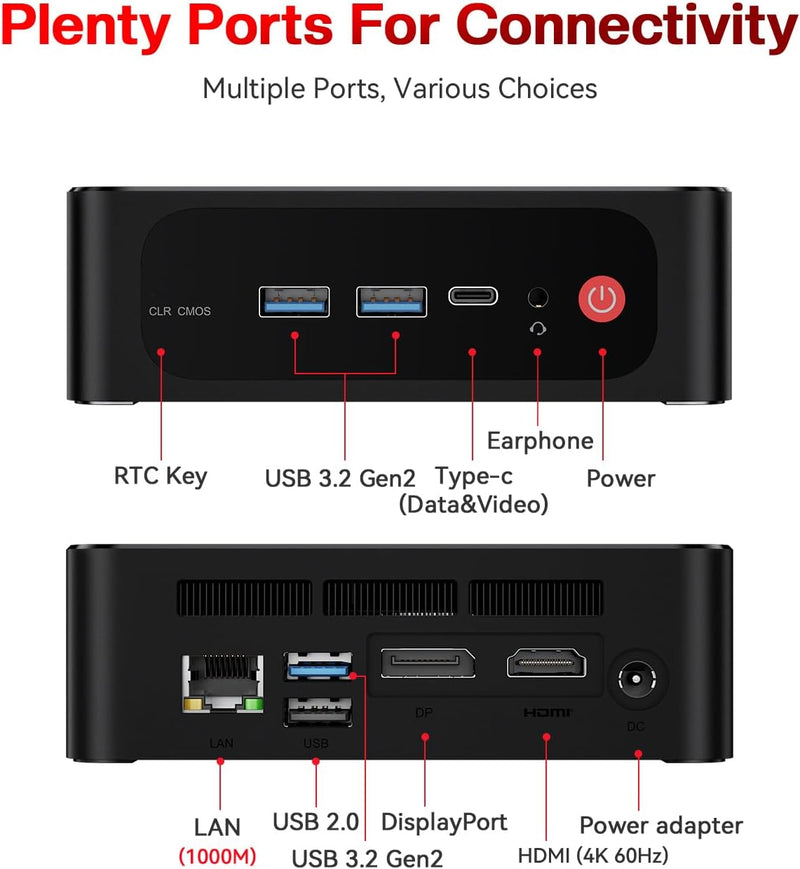 Beelink SER5 PRO Mini PC, AMD Ryzen 7 5850U (8C/16T, bis zu 4.4Hz), Mini Computer 32G DDR4 RAM/1TB M