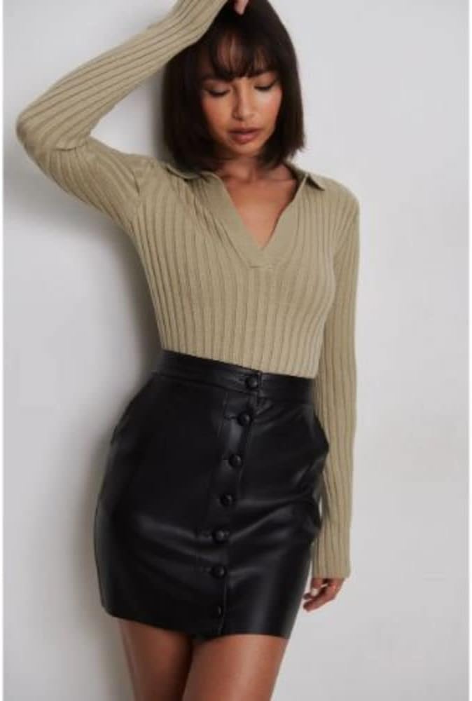 NA-KD Damen Pu Mini Skirt Rock 30 Schwarz, 30 Schwarz
