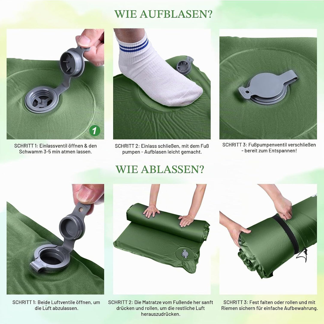 WARMTUYO Camping Isomatte, R-Wert 8,5, Extra Warme Schaumstoff-Schlafmatte mit Integriertem Kissen,