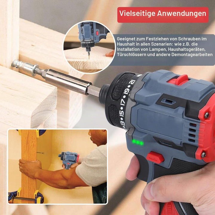Weytoll Akku Bohrschrauber, 16.8V Akku-Bohrschrauber Set mit 1300mAh Akku*2, Drehmoment auf 23+1 Stu