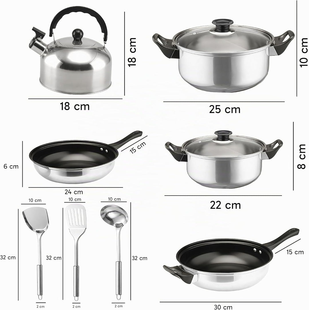 Retoo 11-teilig Topf und Pfannenset Induktion Kochtopf Set mit Glasdeckel, Wasserkocher, Topfset Ede