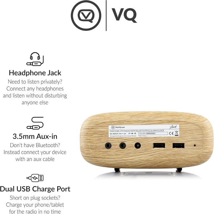 VQ Lark Digitalradio DAB und DAB+ mit FM, Bluetooth, Aux, Zwei USB-Anschlüssen und Weckfunktion - Gr
