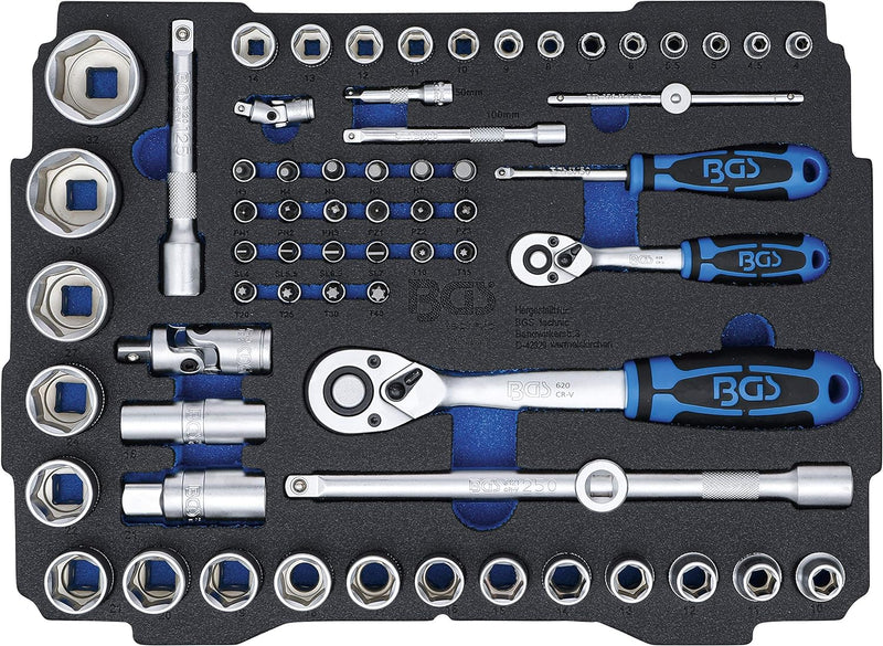 BGS 3351 | Schaumeinlage für Art. BOXSYS1 & 2: Steckschlüssel-Satz | 65-tlg. | 6,3 mm (1/4") / 12,5