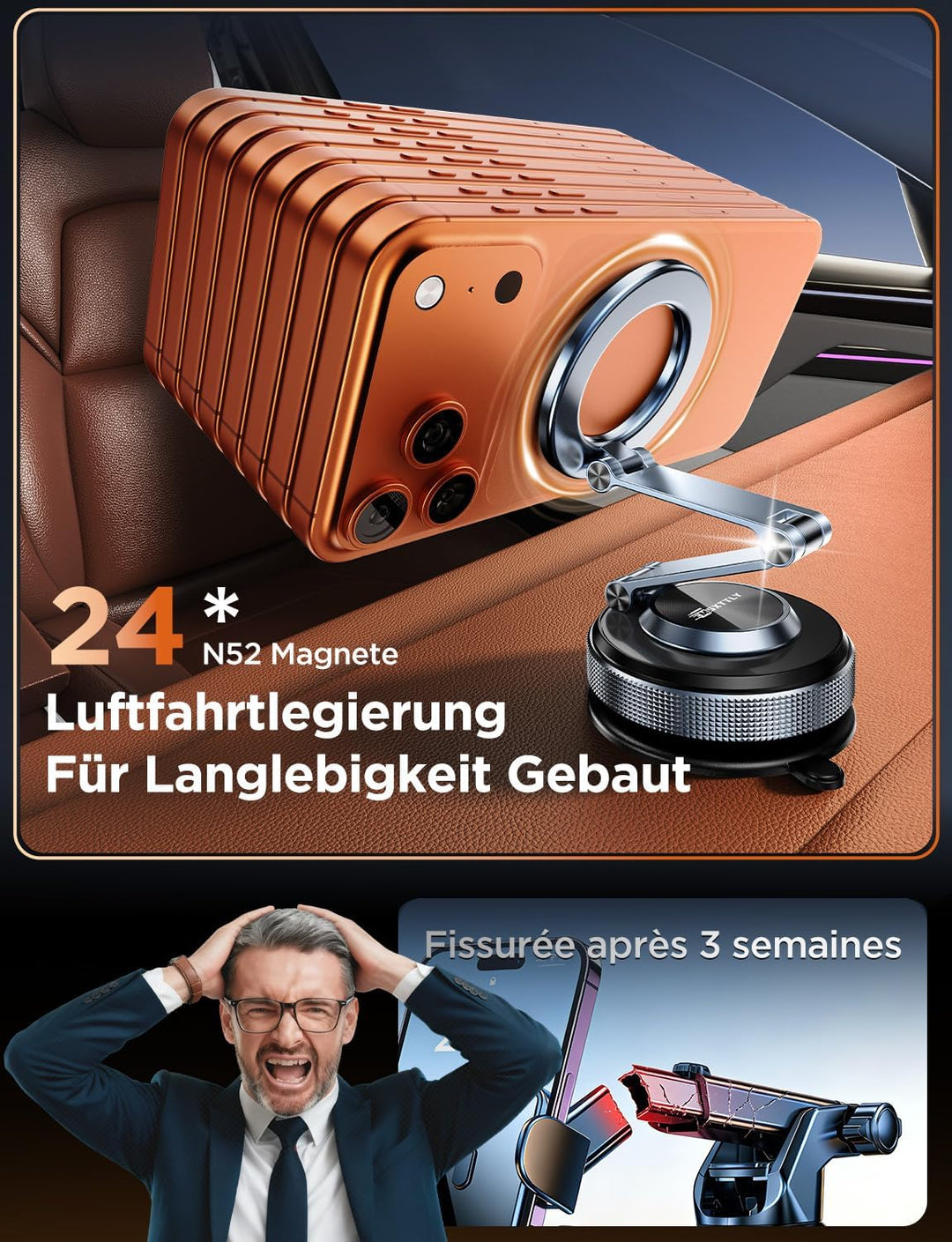 Handyhalterung Auto–Vmag S3 2026 Magnetische Handyhalterung Auto mit Metall-Dual-Fold-Arm & Erweiter