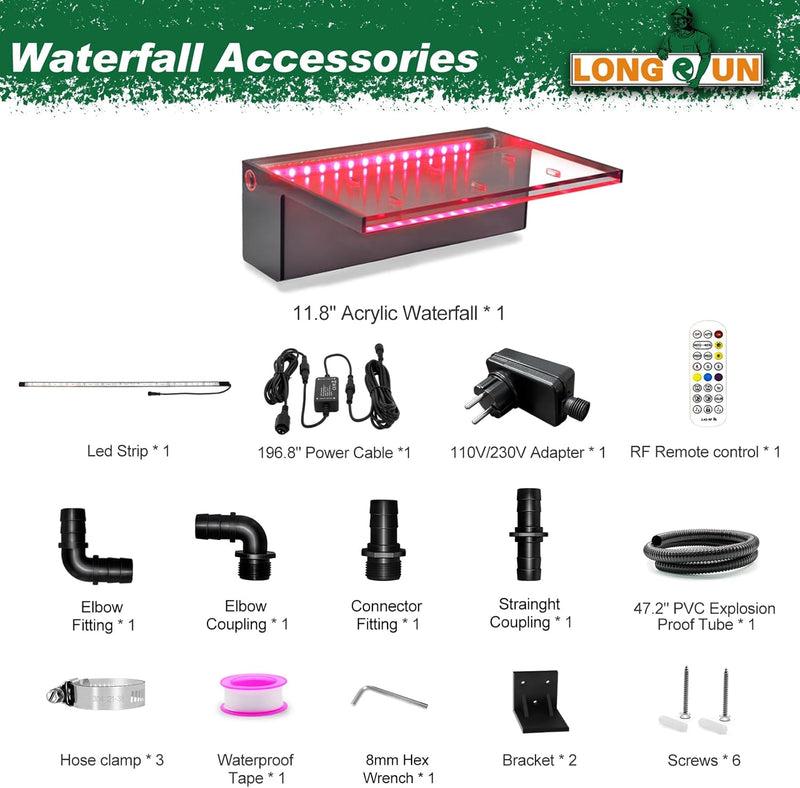 Longrun Wasserfall Überlauf APP Kontrolle Mehrfarbig LED-Licht Draussen Pool Brunnen, Acryl Wasser Ü