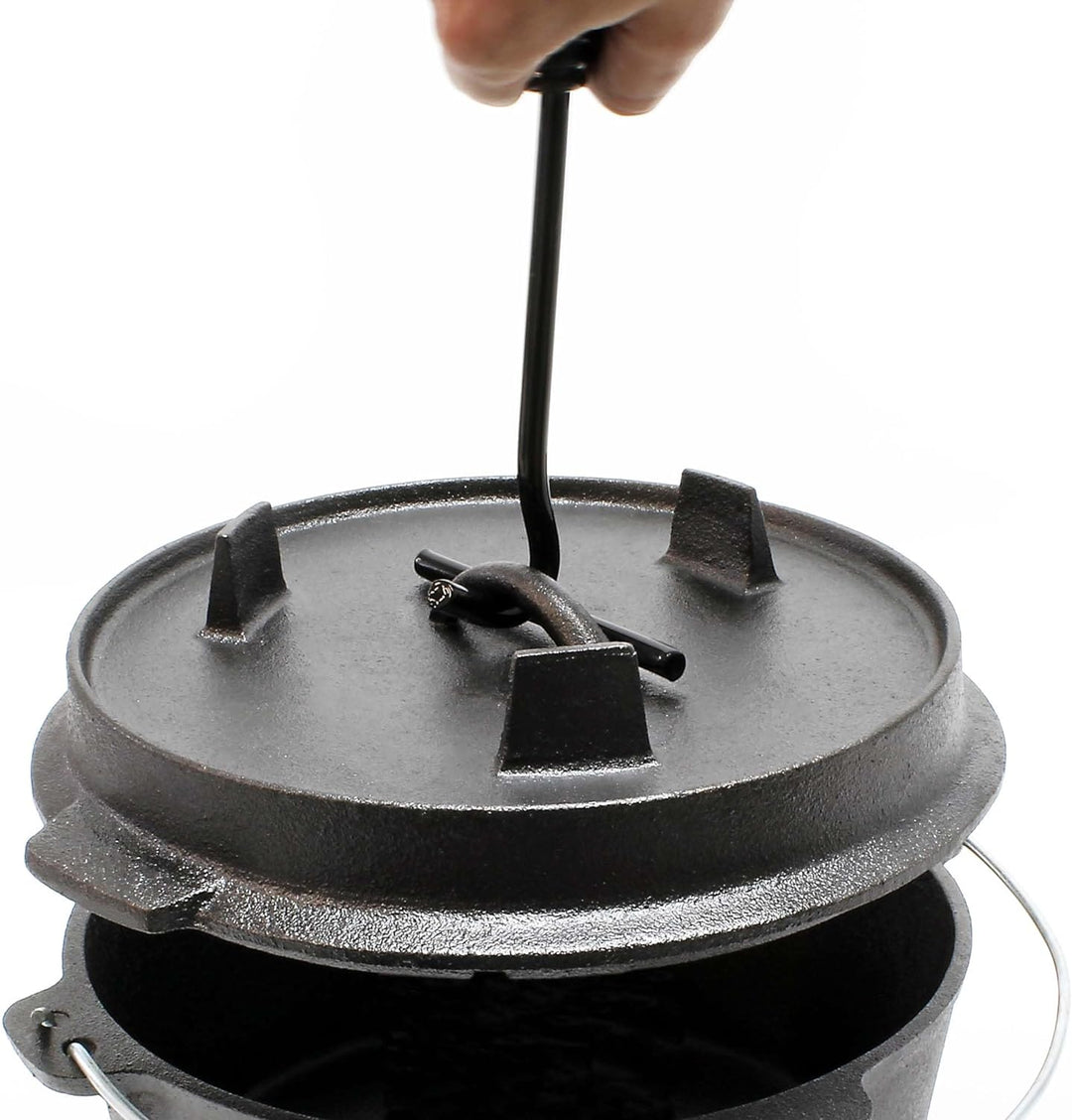 Dutch Oven 3l mit Untersetzer und Deckelheber, Kochtopf aus Gusseisen für Lagerfeuer und Camping