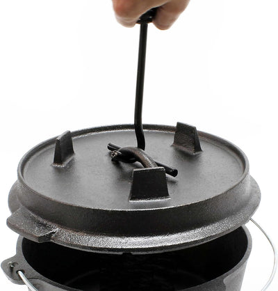 Dutch Oven 12l mit Untersetzer und Deckelheber, Kochtopf aus Gusseisen für Lagerfeuer und Camping