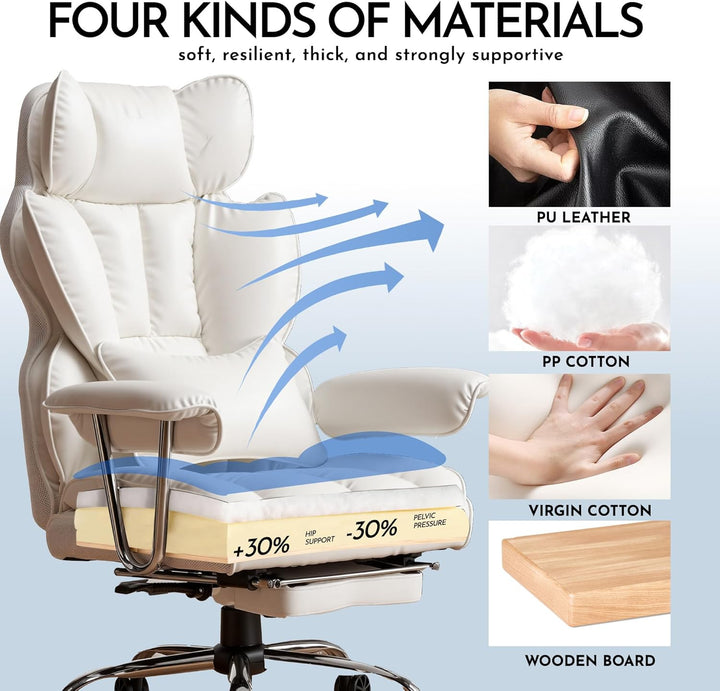 Efomao bürostuhl, PU Leder bürostuhl ergonomisch, Chefsessel mit Lendenwirbelstütze und hoher Rücken