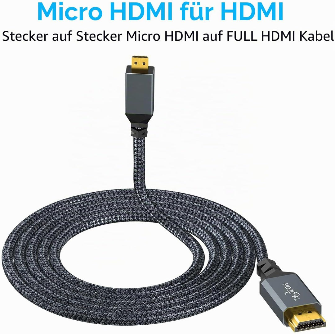 Twozoh Micro HDMI Kabel auf HDMI 2M 2 Stück, Nylon Geflochten HDMI Kabel A auf Micro HDMI D Unterstü