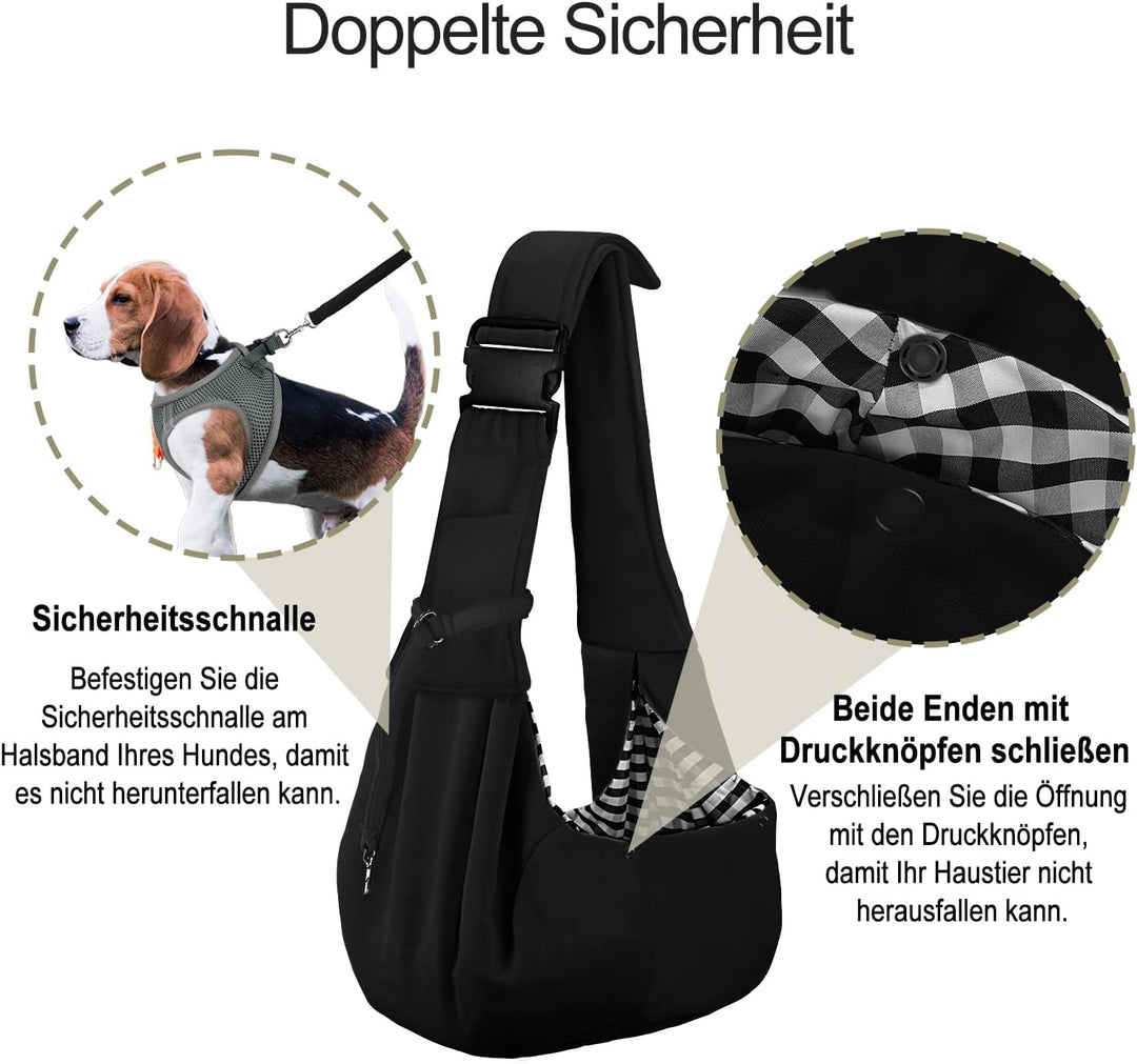 PetLoft Tragetuch Hund, Reversibel Kleine Hundetrage, Einstellbar Pet Tragetuch, Freisprecheinrichtu