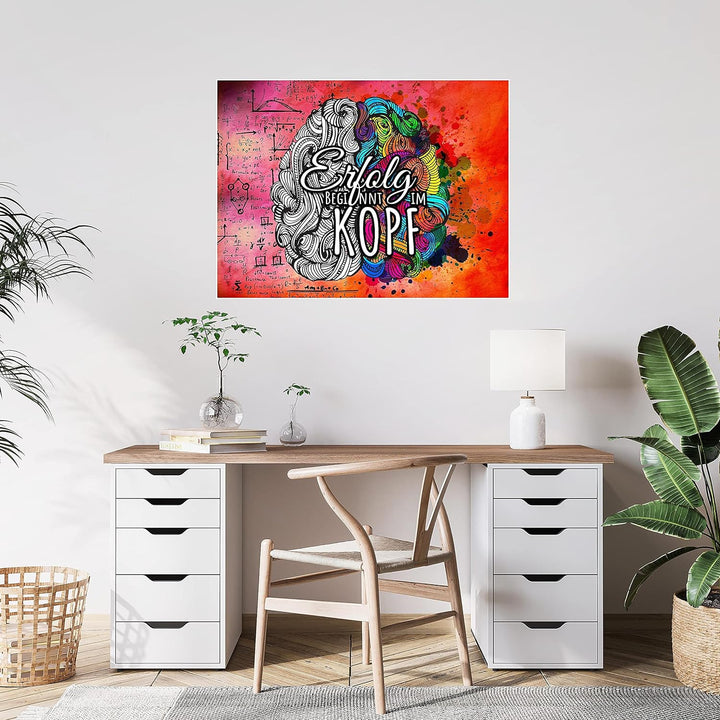 wandmotiv24 Poster als Wanddeko, Grösse 80x60cm, Erfolg beginnt im Kopf, Formeln, Moderne Wanddeko,