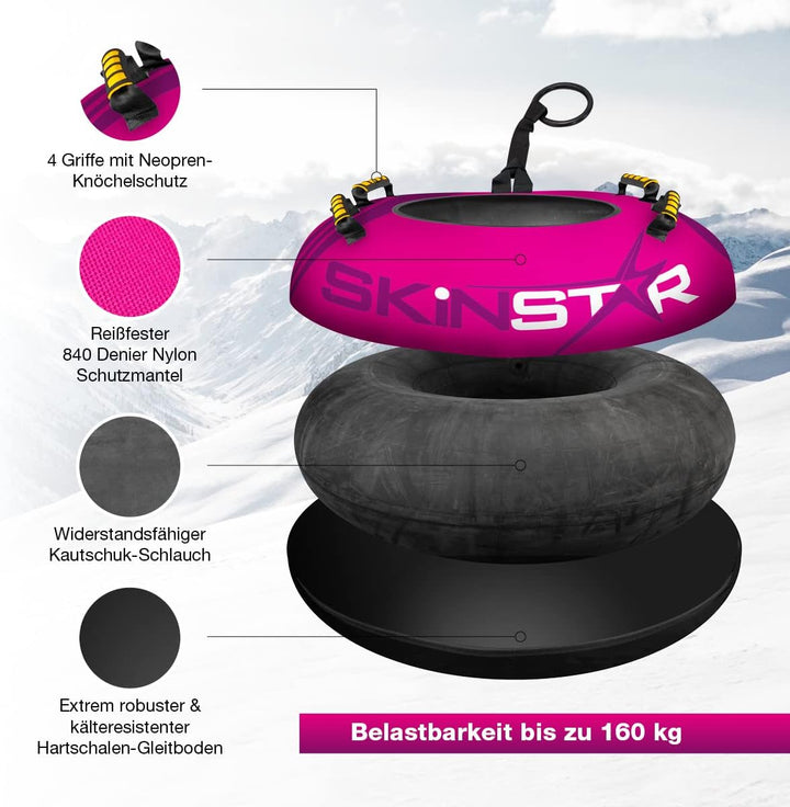 SkinStar Aufblasbare Schlitten Snow Tube Schlitten Bob Rodel Reifen Schneereifen Snowtube mit Griffe