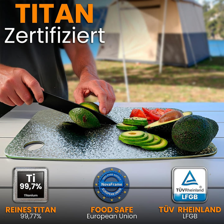 Titan Schneidebrett 100% Reintitan 30x20cm – Schneidebrett Titan Doppelseitig &amp; Antibakteriell – Tit