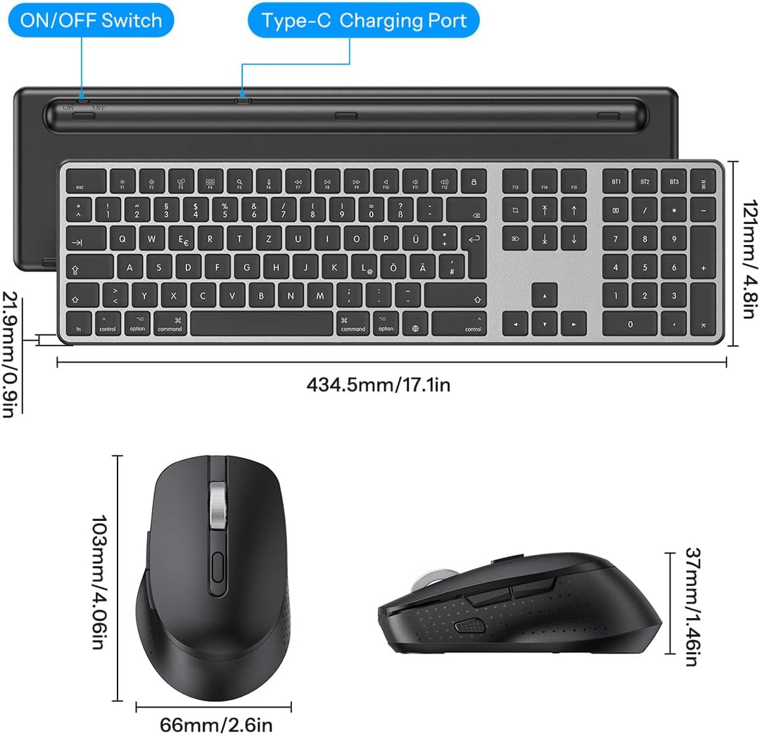 OMOTON Tastatur Maus Set Kabellose für MacBook Air/MacBook Pro/iMac/iMac Pro/Mac mini, Bluetooth Fun