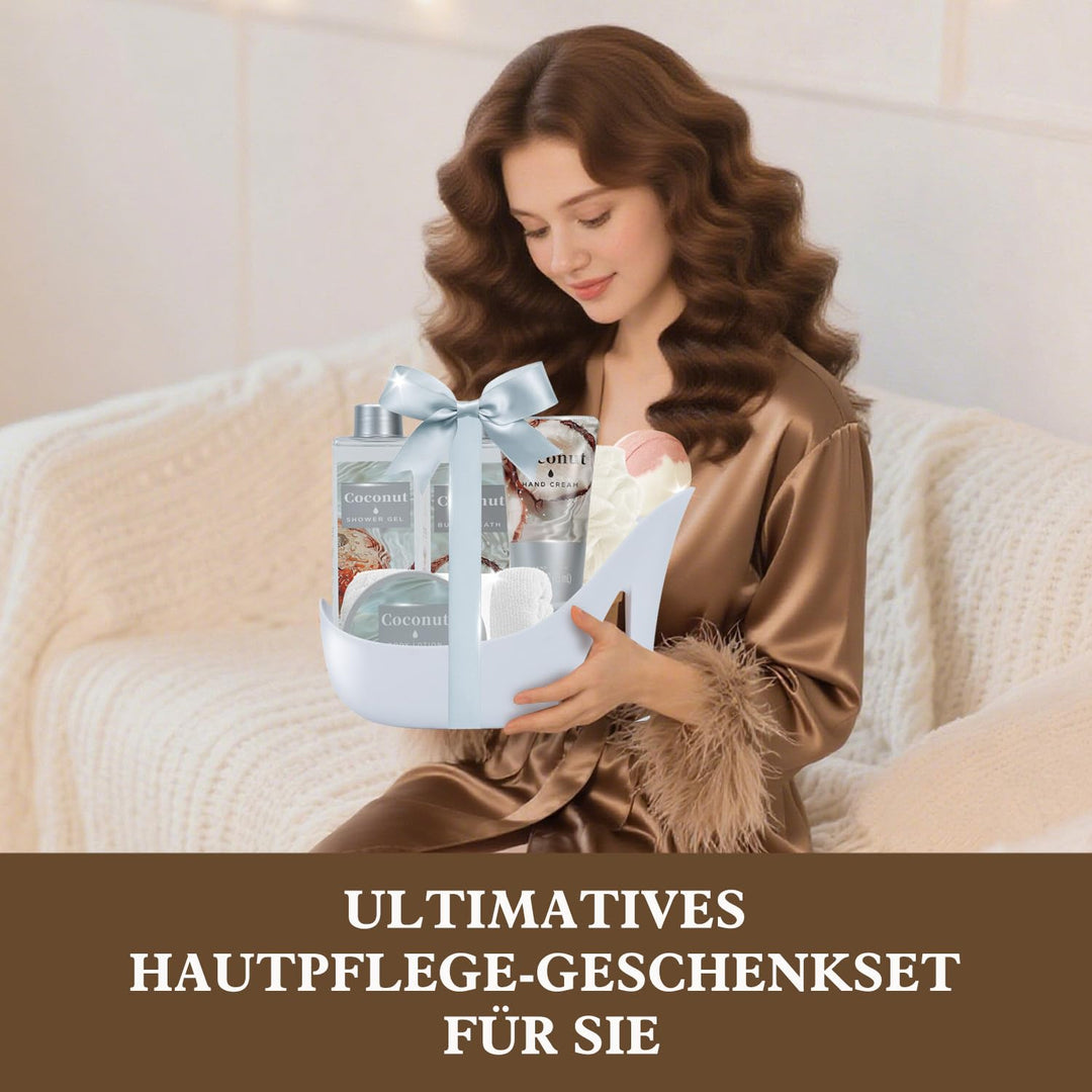 SPA LUXETIQUE Damen Bade Geschenkset - 8tlg Kokosnuss Duft Geburtstaggeschenk Wellness Set für Fraue