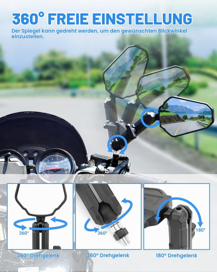 SUPAREE Universal Motorrad Rückspiegel Motorrad Spiegel Klappbar Offroad motorrad Spiegel e-Geprüft