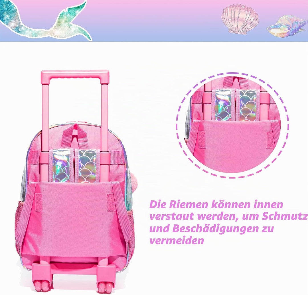 Meerjungfrau schulranzen mit rollen 1 klasse, Rucksack mit Rollen, Trolley Rucksack, Kinder Trolley