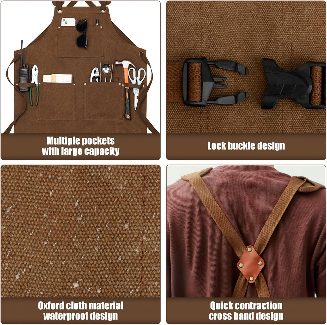 Arbeitsschürze mit 5 Werkzeugtaschen, strapazierfähiges, wasserdichtes Oxford-Tuch, verstellbarer Kr