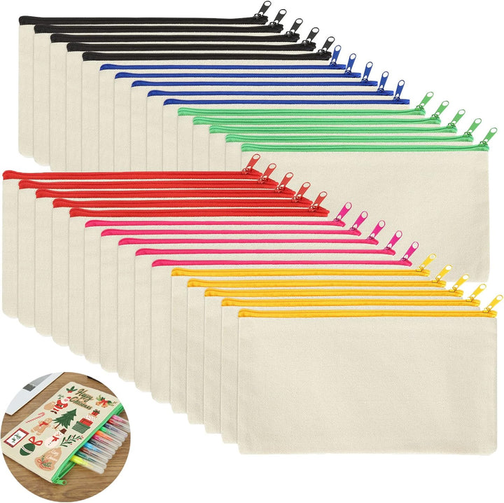 SENENQU 30 Stück DIY Blanko Stoffbeutel Mit Reissverschluss Bunt, 12 × 21cm Klein Stoffbeutel Zum Be
