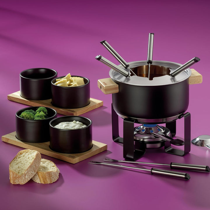 kela Fleischfondue Set 16tlg, Edelstahl Fondue für 6 Personen GUNTEN, Fondueset mit Brennpastenhalte