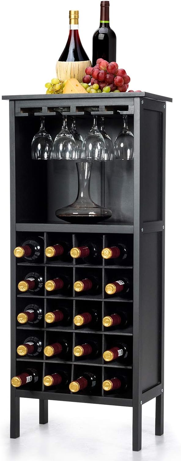 RELAX4LIFE Weinregal Kiefernholz, Weinschrank mit Weinglashalter, Weinhalter für 20 Flaschen, Weinst