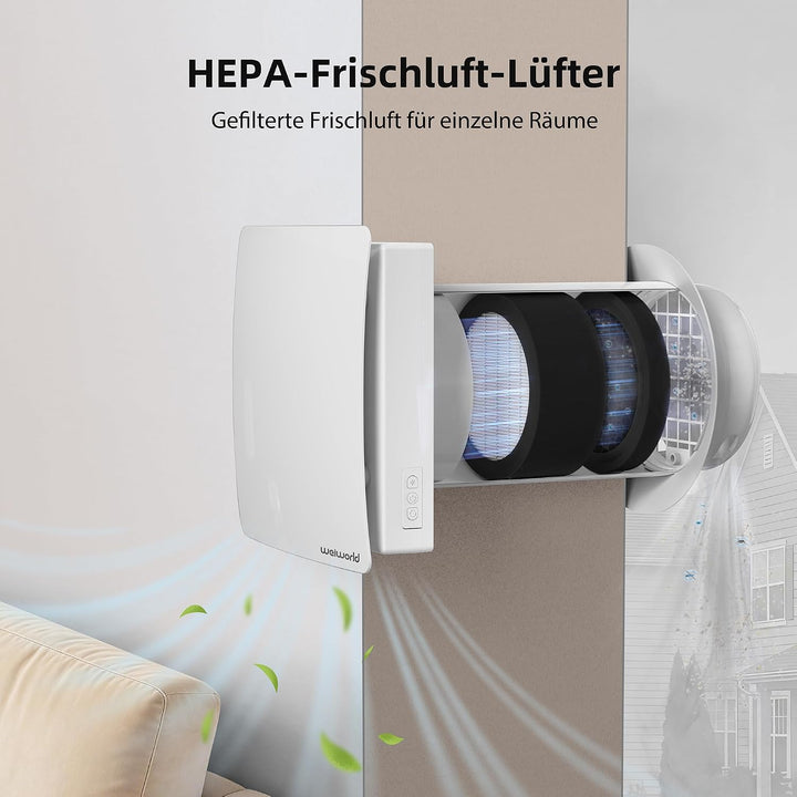 150mm Dezentrale Frischluft-Wohnraumlüftung mit HEPA Filter Klassisch, Klassisch