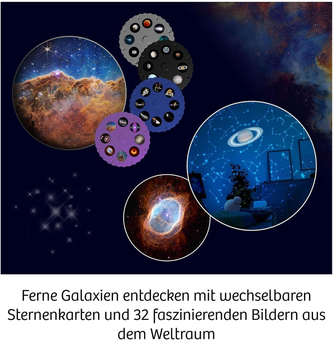 KOSMOS 676902 Zimmer Planetarium Projektor mit 2 auswechselbaren Sternkarten, spannende Infos zum St