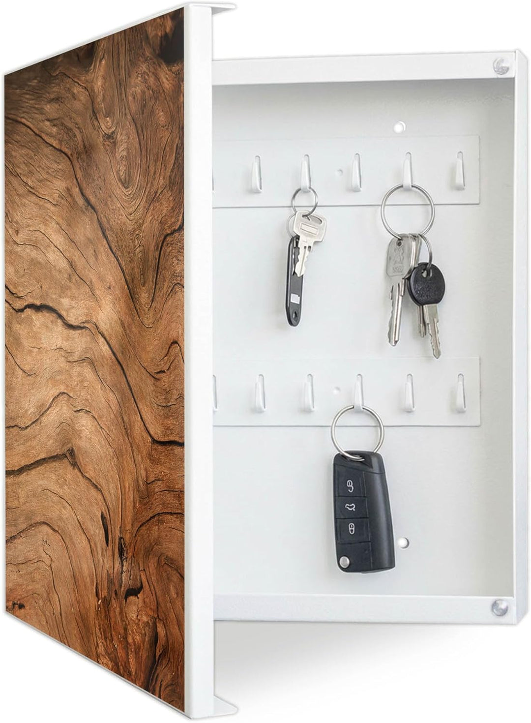 banjado® Grosser Schlüsselkasten Glas/Schlüsselbox 30cm x 30cm mit 50 Haken - Motiv Trockenes Holz/S