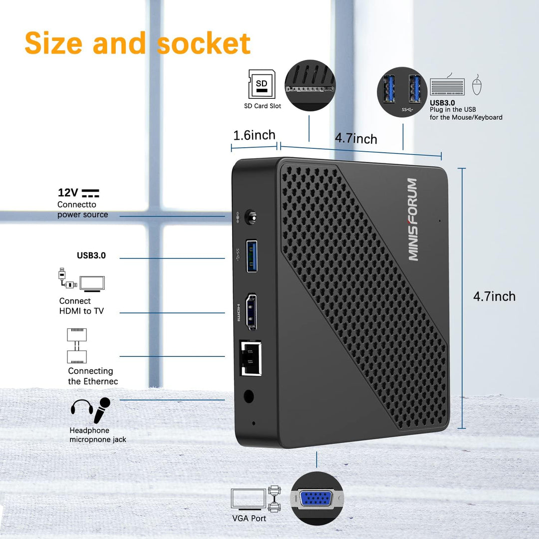 Mini PC Lüfterlos Celeron N4020 (bis zu 2.8 GHz) 4GB DDR4/64GB eMMC Mini-Desktop-Computer HDMI und V