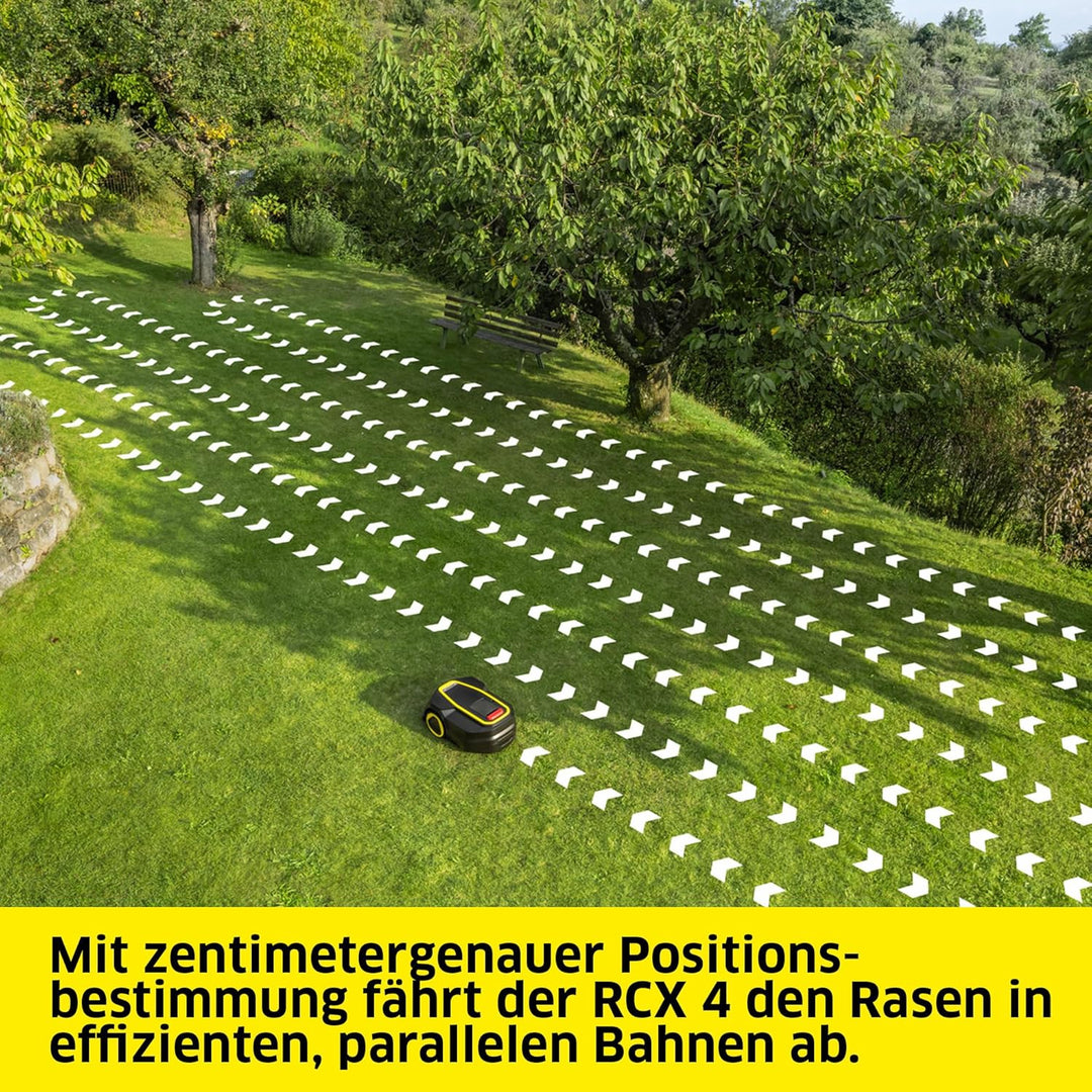 Kärcher Mähroboter RCX 4, ohne Begrenzungskabel, Flächenleistung: 1.500 m², Paralleles Bahnenfahren,