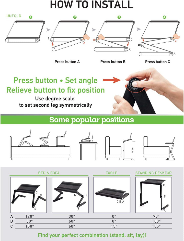 WonderWorker Nobel Extra breiter ergonomischer Laptop-Schreibtisch, Verstellbarer Laptop-Ständer, Be