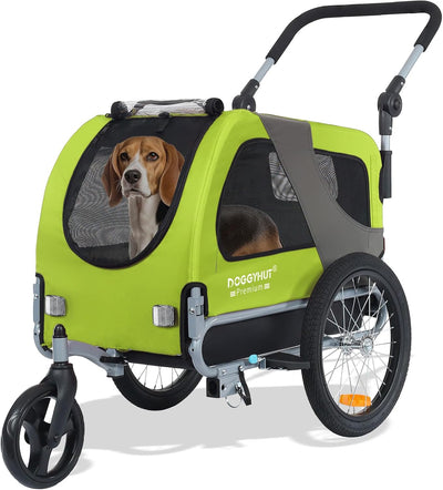 DOGGYHUT® Premium MEDIUM Hundefahrradanhänger & Jogger 2in1 Fahrradanhänger 80104 (Grün)