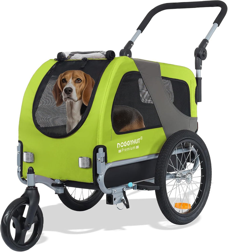 DOGGYHUT® Premium MEDIUM Hundefahrradanhänger & Jogger 2in1 Fahrradanhänger 80104 (Grün)