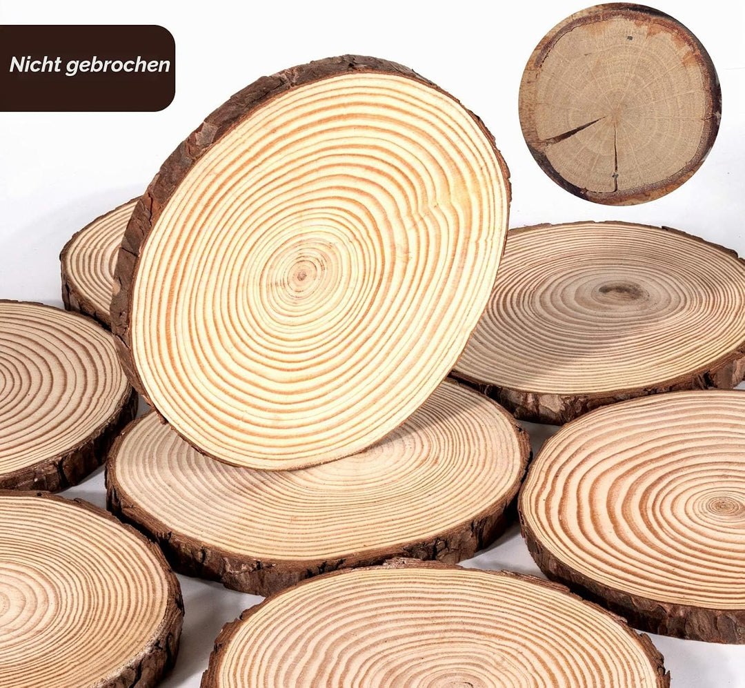8 Stücke Holz Log Scheiben, 16-17CM Unvollendete Runde Naturholz Baumscheiben ohne Loch Ca.15mm Dick