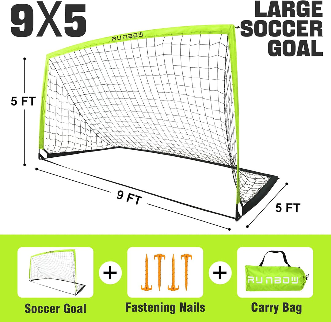RUNBOW 274 x 152 cm Kinder Fussballtor mit Tragesack, tragbare Fussballnetze für Hinterhoftraining,