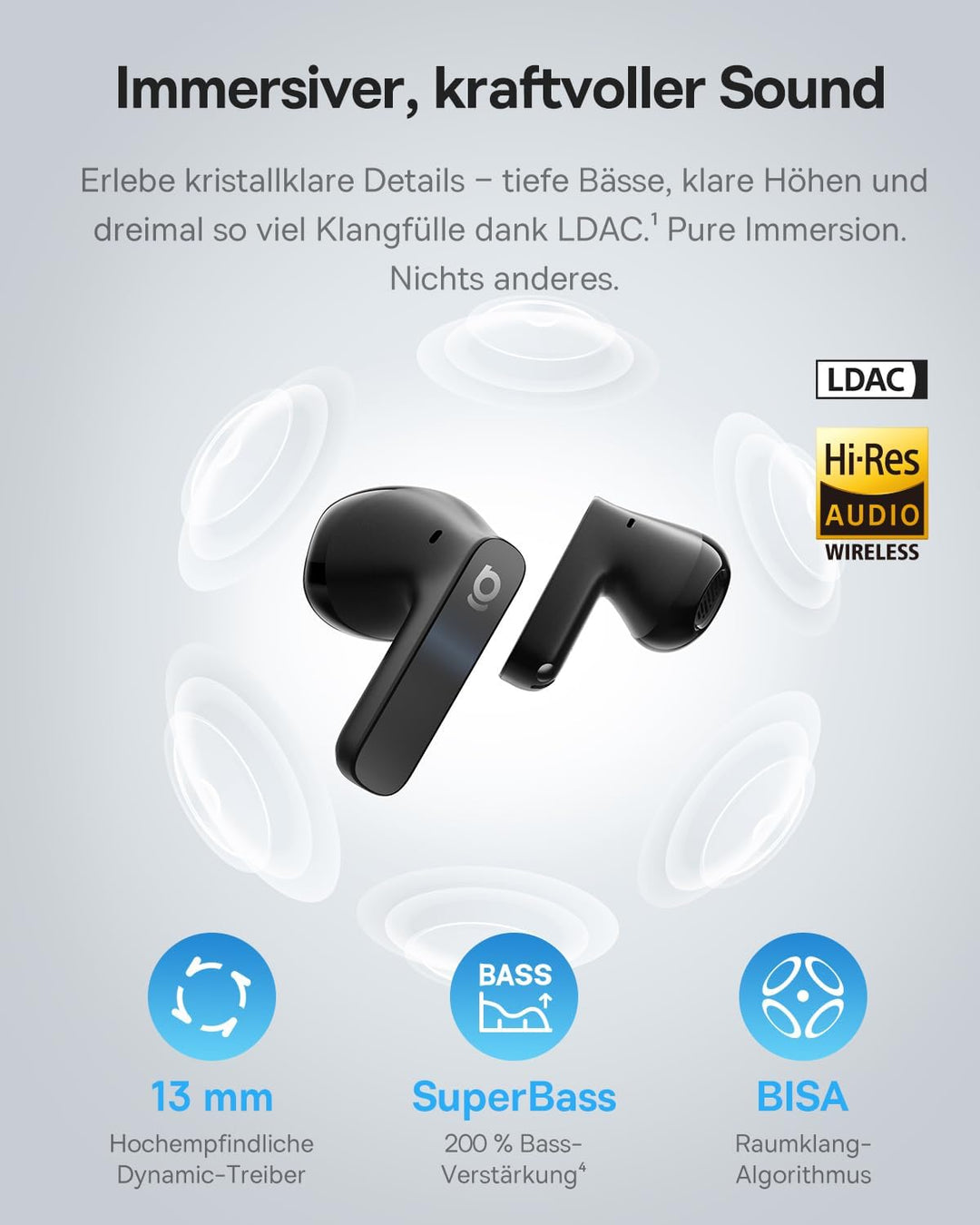 Baseus BS1 NC Semi-In-Ear Kopfhörer Bluetooth Noise Cancelling, Kopfhörer Kabellos mit Geräuschunter