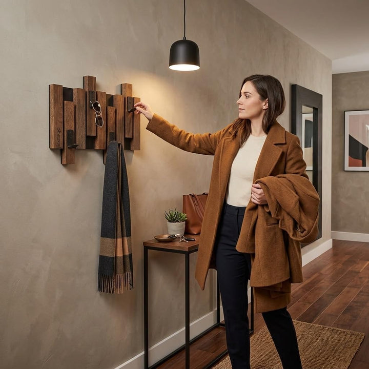 FLEXISTYLE Kleiderhaken Wand Wandgarderobe Flurgarderobe Garderobe Flur Holz Eiche design Lamellen p