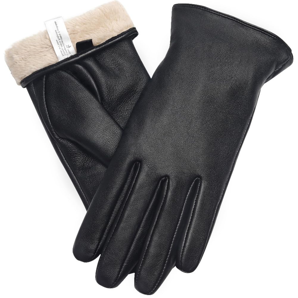Ymmchy Touchscreen Handschuhe für Damen Warme Lederhandschuhe Gefüttert Winter SMS-Handschuhe Schwar