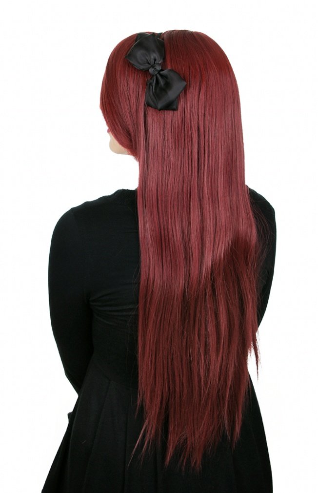 Prettyland Damen 80cm Langhaar Glatt Anime Cosplay Perücke Dunkelrot Weinrot/Burgundy Rot C918, dunk