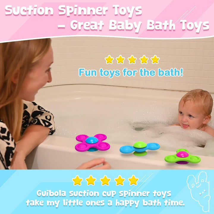 Guibola Saugnapf Spielzeug Baby 3 Stück Sensorik Spinner Baby Tierdruckmuster 10 Monate+ Silikon Bad
