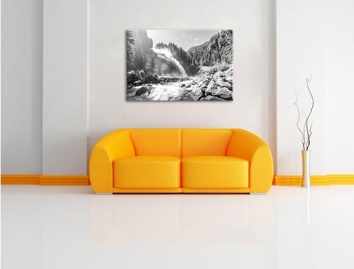 Pixxprint Die Krimmler Wasserfälle im Nationalpark Salzburg Kunst B&W, Format: 100x70 auf Leinwand,