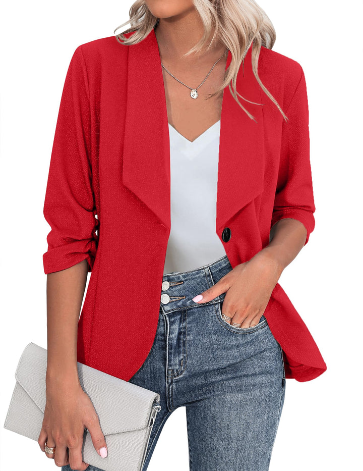 Zeagoo Damen Blazer Elegant 3/4 Arm Business Longblazer Slim Fit Revers Blazer Sakko Casual Arbeit B