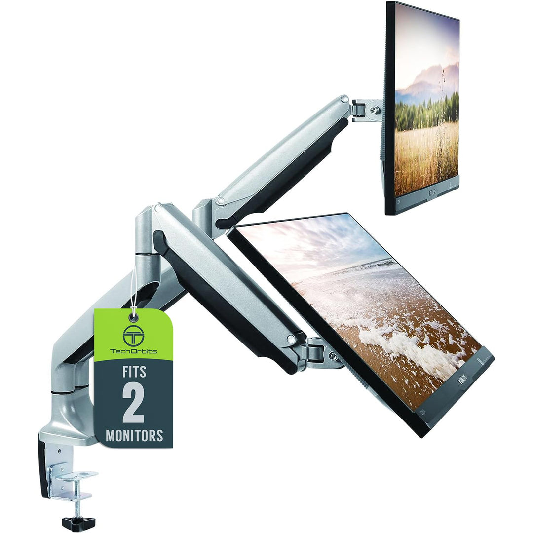 TechOrbits Dual-Monitorständer – Universal-Schreibtischhalterung für 13 bis 30 Zoll Computer-Bildsch