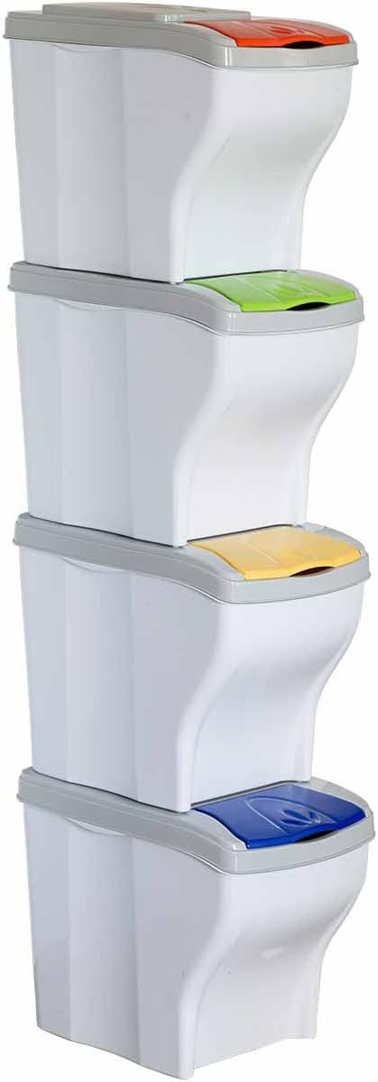 bama Mülleimer 4er-Set für Abfalltrennung - 20 Liter, Multiple Farben - Umweltfreundlich, Poker Seri