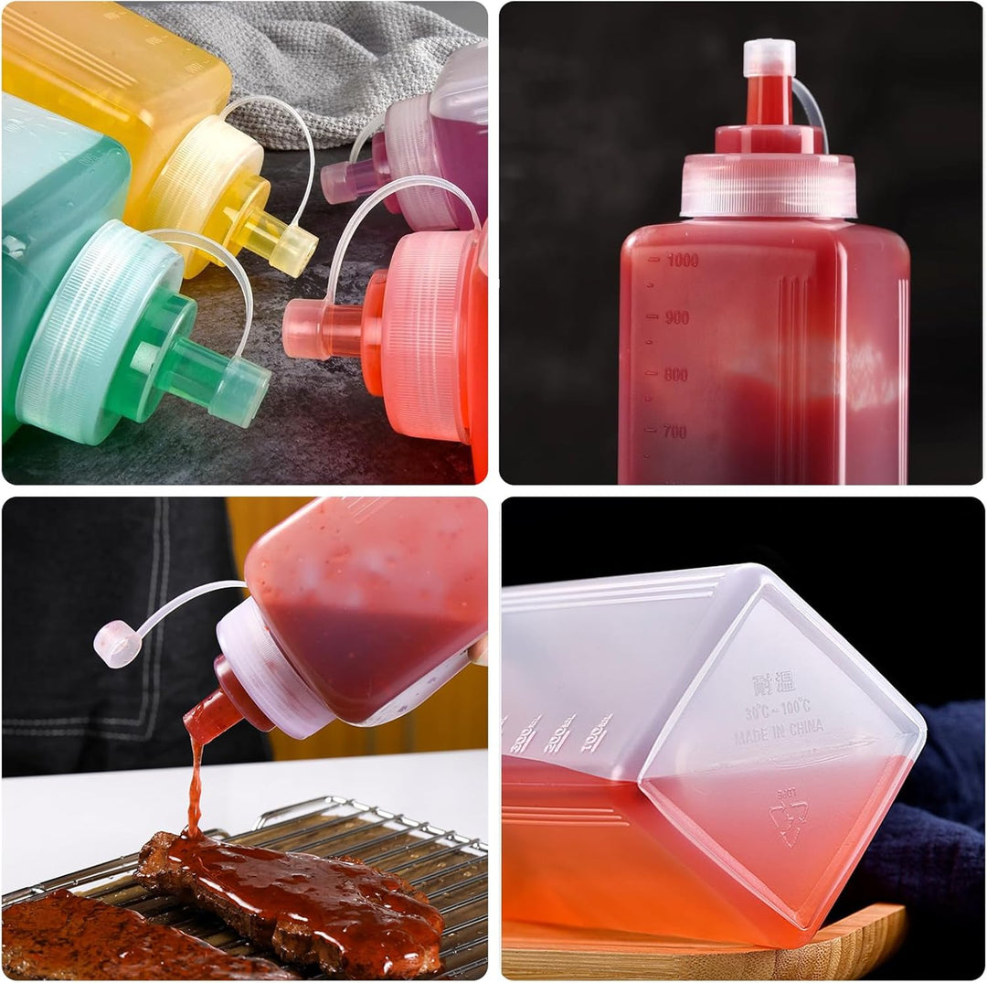 4 Stück Squeeze Flasche, 1000ml Quetschflasche mit Kappen, Squeeze Condiment Flaschen, Leer Plastick