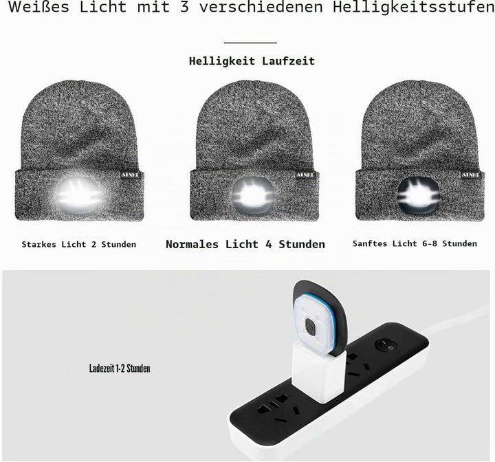 ATNKE LED Beleuchtete Mütze,Wiederaufladbare USB Laufmütze mit Licht Extrem Heller 4 LED Lampe Winte