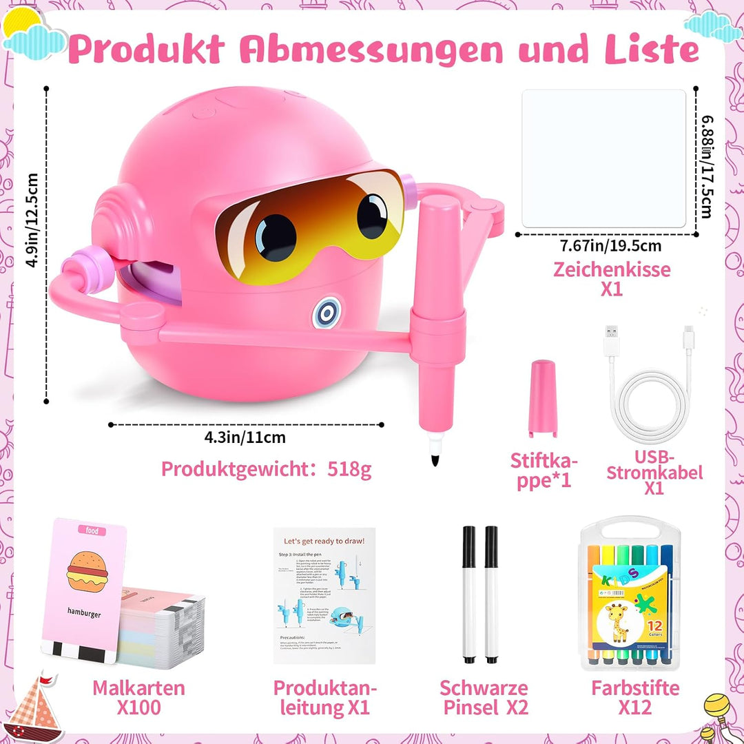Charmofun Malroboter für Kinder, Zeichenroboter Kinder mit Stift &amp; 100 Karten, Drawing Robot zur Frü